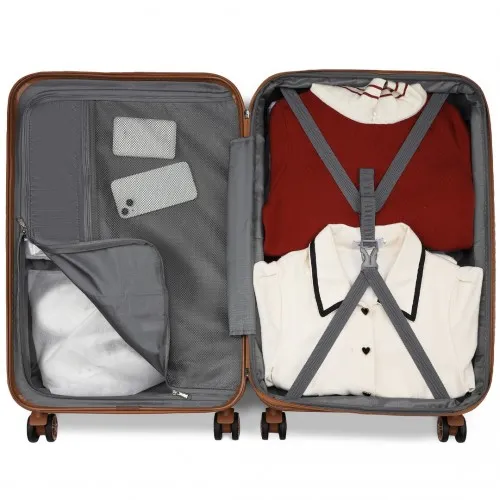 Kono 24 Inch Expandable Lightweight Hard Shell Suitcase with TSA Lock - Cream and Brown - Durable & Stylish Travel Companion