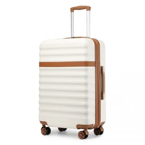 Kono 24 Inch Expandable Lightweight Hard Shell Suitcase with TSA Lock - Cream and Brown - Durable & Stylish Travel Companion