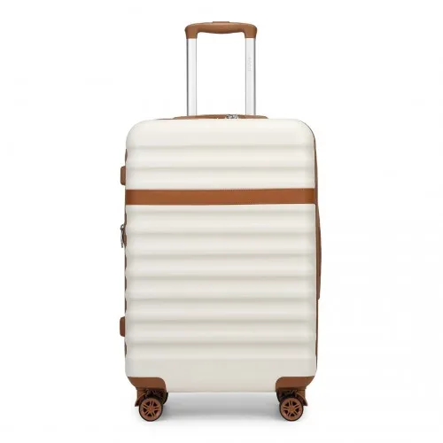 Kono 24 Inch Expandable Lightweight Hard Shell Suitcase with TSA Lock - Cream and Brown - Durable & Stylish Travel Companion