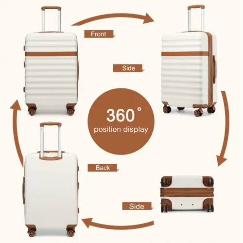 Kono 24 Inch Expandable Lightweight Hard Shell Suitcase with TSA Lock - Cream and Brown - Durable & Stylish Travel Companion