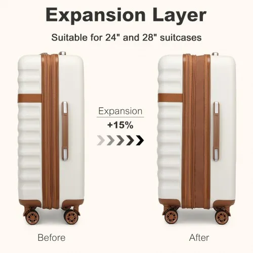 Kono 24 Inch Expandable Lightweight Hard Shell Suitcase with TSA Lock - Cream and Brown - Durable & Stylish Travel Companion