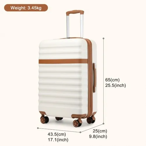 Kono 24 Inch Expandable Lightweight Hard Shell Suitcase with TSA Lock - Cream and Brown - Durable & Stylish Travel Companion