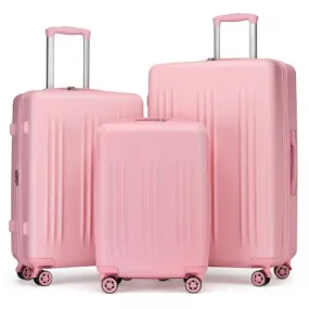 Kono 3 Piece Luggage Set 20/24/28 Inch Sleek Striped Expandable ABS PC Suitcase With TSA Lock And Four Spinner Wheels - Pink