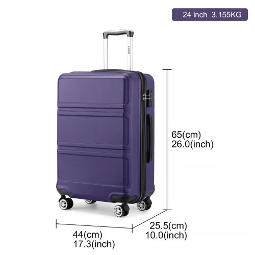 Kono ABS 24-Inch Durable & Stylish Purple Suitcase with TSA Lock & 360° Swivel Wheels