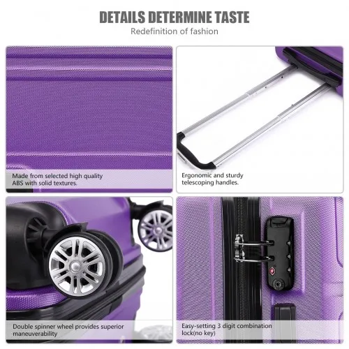 Kono ABS 24-Inch Durable & Stylish Purple Suitcase with TSA Lock & 360° Swivel Wheels