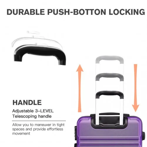 Kono ABS 24-Inch Durable & Stylish Purple Suitcase with TSA Lock & 360° Swivel Wheels