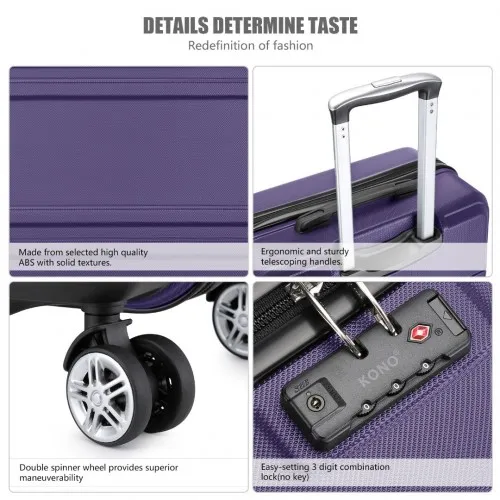 Kono ABS 24-Inch Durable & Stylish Purple Suitcase with TSA Lock & 360° Swivel Wheels