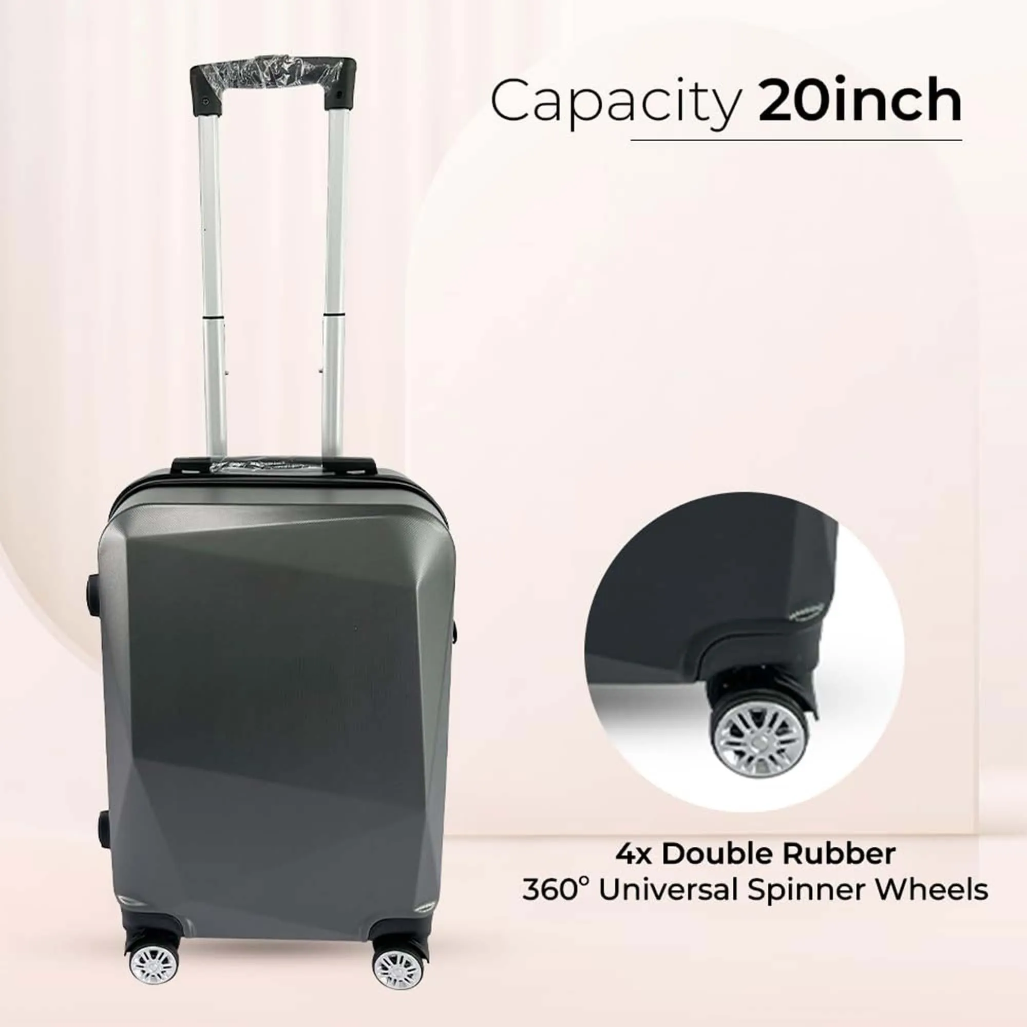 Kuber Industries 20inch Strong & Lightweight Cabin Trolley Bags with 360 Degree Rotating Wheels | Expandable Carry-On Cabin Luggage Suitcase | Bags for Travelling | 600520GRY-Grey