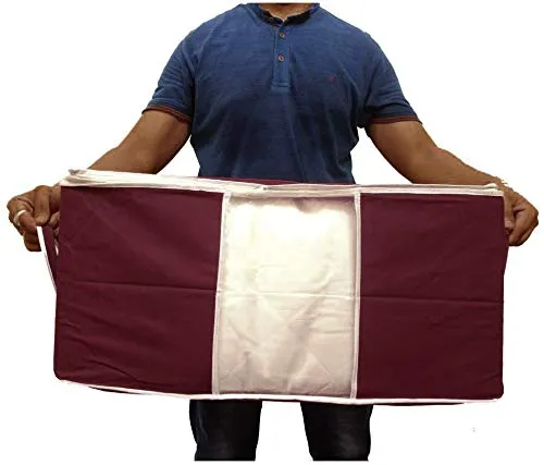 Kuber Industries 3 Piece Non Woven Underbed Storage Bag, Storage Organiser, Blanket Cover with Transparent Window, Extra Large, Maroon, Pink, Royal Blue CTKTC134542