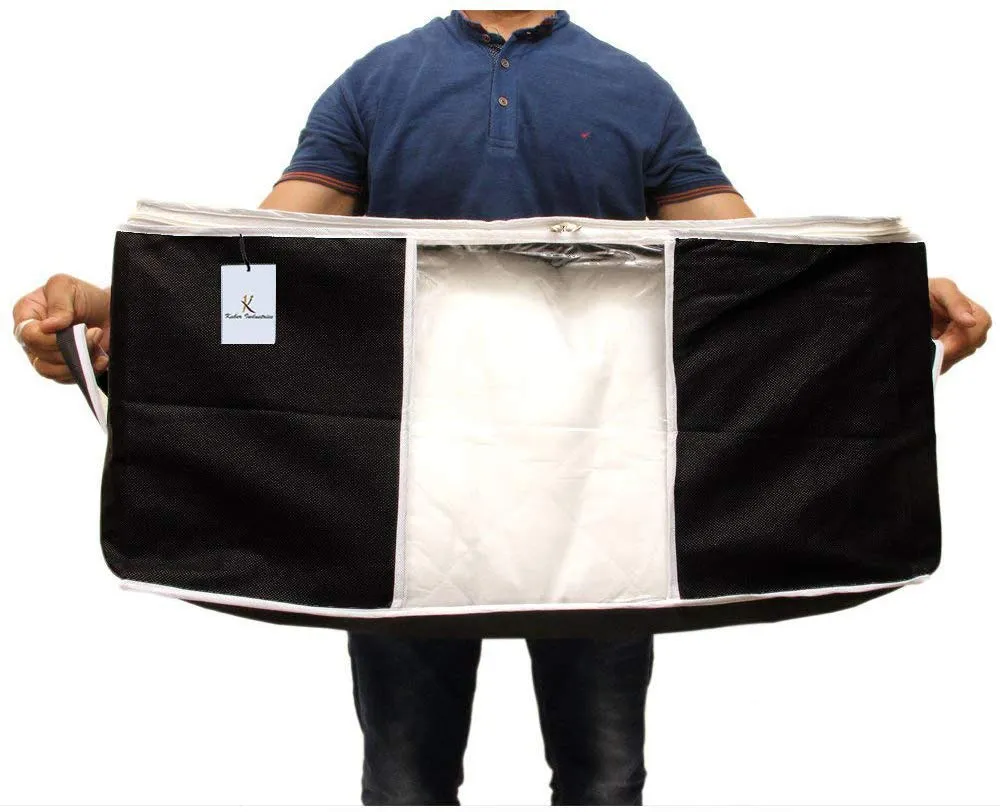 Kuber Industries 3 Piece Non Woven Underbed Storage Bag,Storage Organiser,Blanket Cover with Transparent Window,Extra Large, Black CTKTC034428