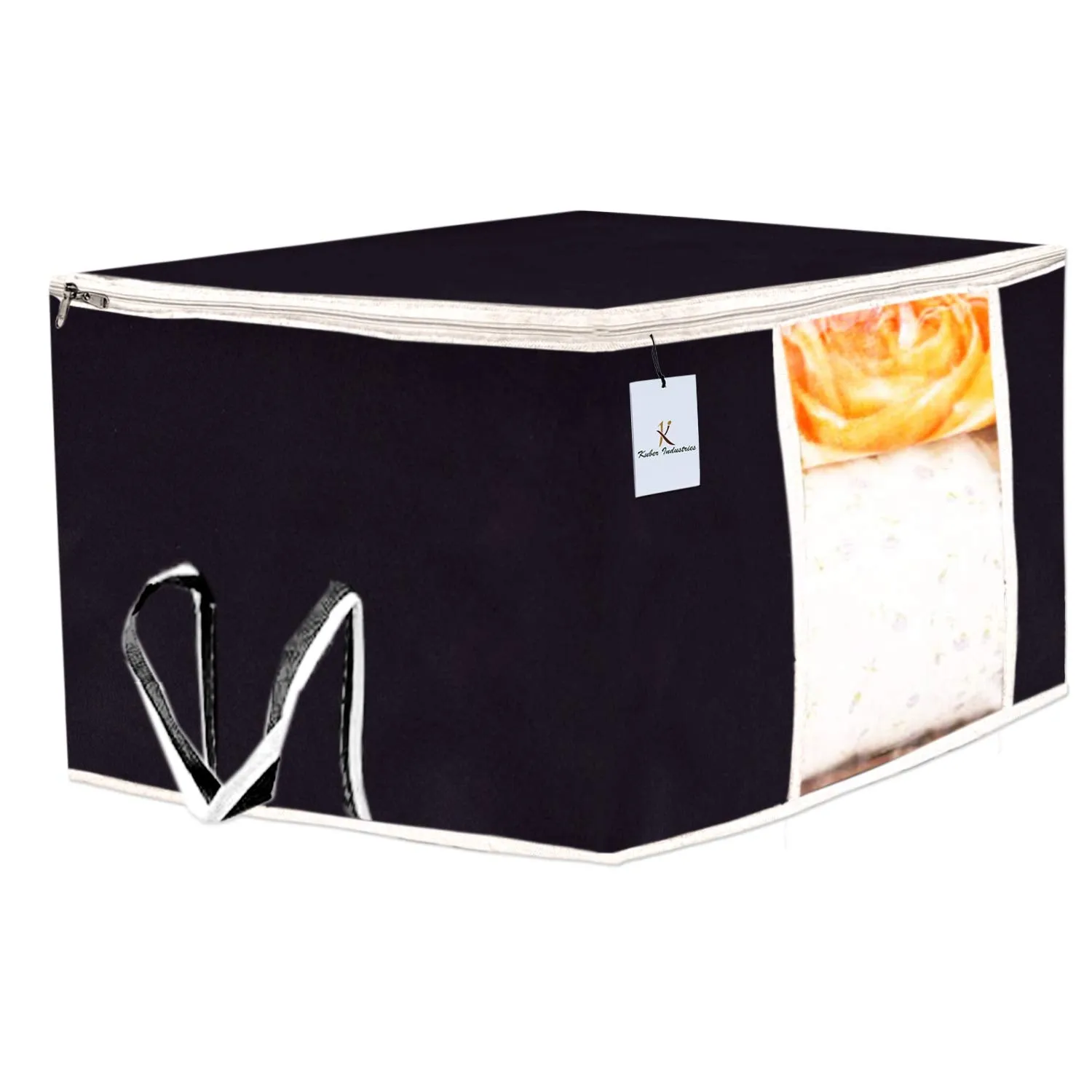 Kuber Industries 3 Piece Non Woven Underbed Storage Bag,Storage Organiser,Blanket Cover with Transparent Window,Extra Large, Black CTKTC034428