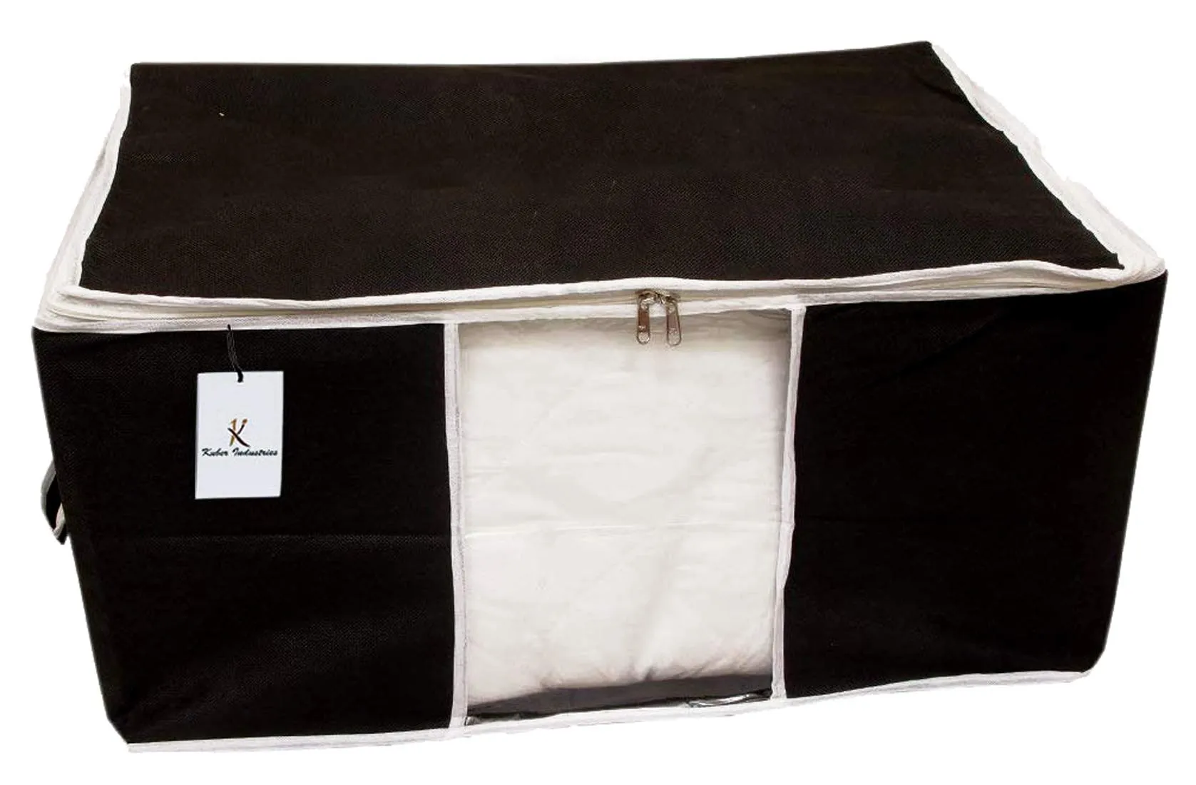 Kuber Industries 3 Piece Non Woven Underbed Storage Bag,Storage Organiser,Blanket Cover with Transparent Window,Extra Large, Black CTKTC034428