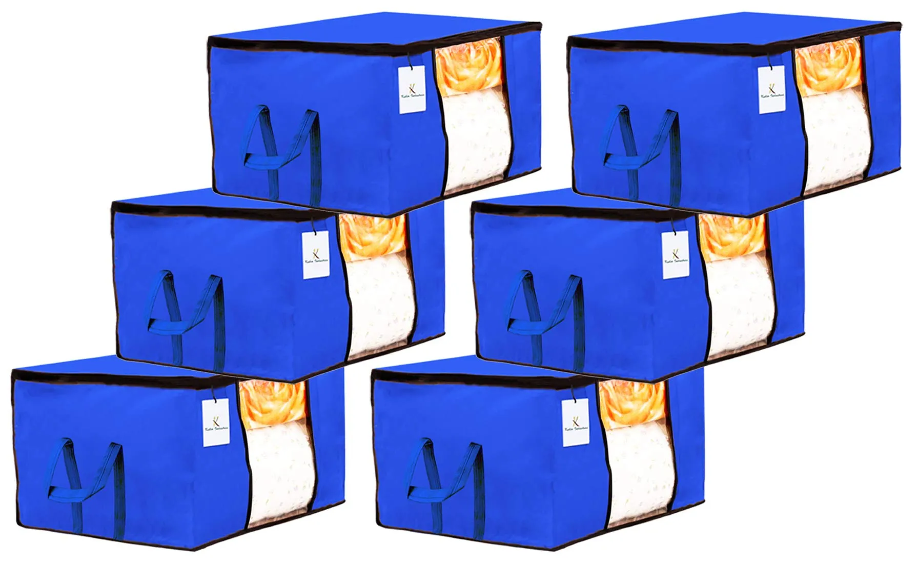 Kuber Industries 6 Piece Non Woven Underbed Storage Bag,Storage Organiser,Blanket Cover with Transparent Window,Extra Large, Royal Blue CTKTC034439