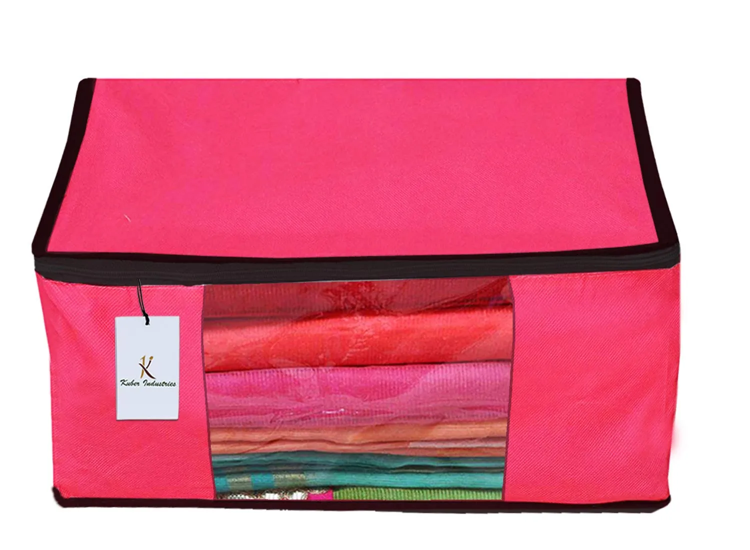 Kuber Industries 8 Piece Non Woven Fabric Saree Cover Set with Transparent Window, Extra Large, Pink-CTKTC23719