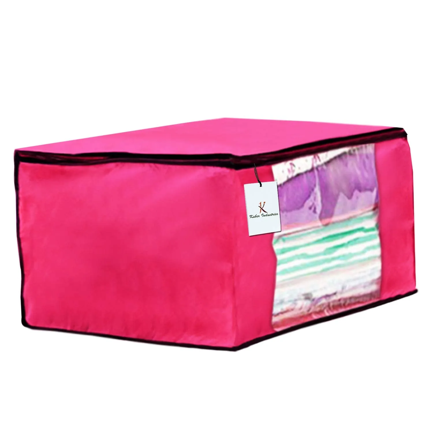 Kuber Industries 8 Piece Non Woven Fabric Saree Cover Set with Transparent Window, Extra Large, Pink-CTKTC23719