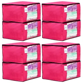 Kuber Industries 8 Piece Non Woven Fabric Saree Cover Set with Transparent Window, Extra Large, Pink-CTKTC23719