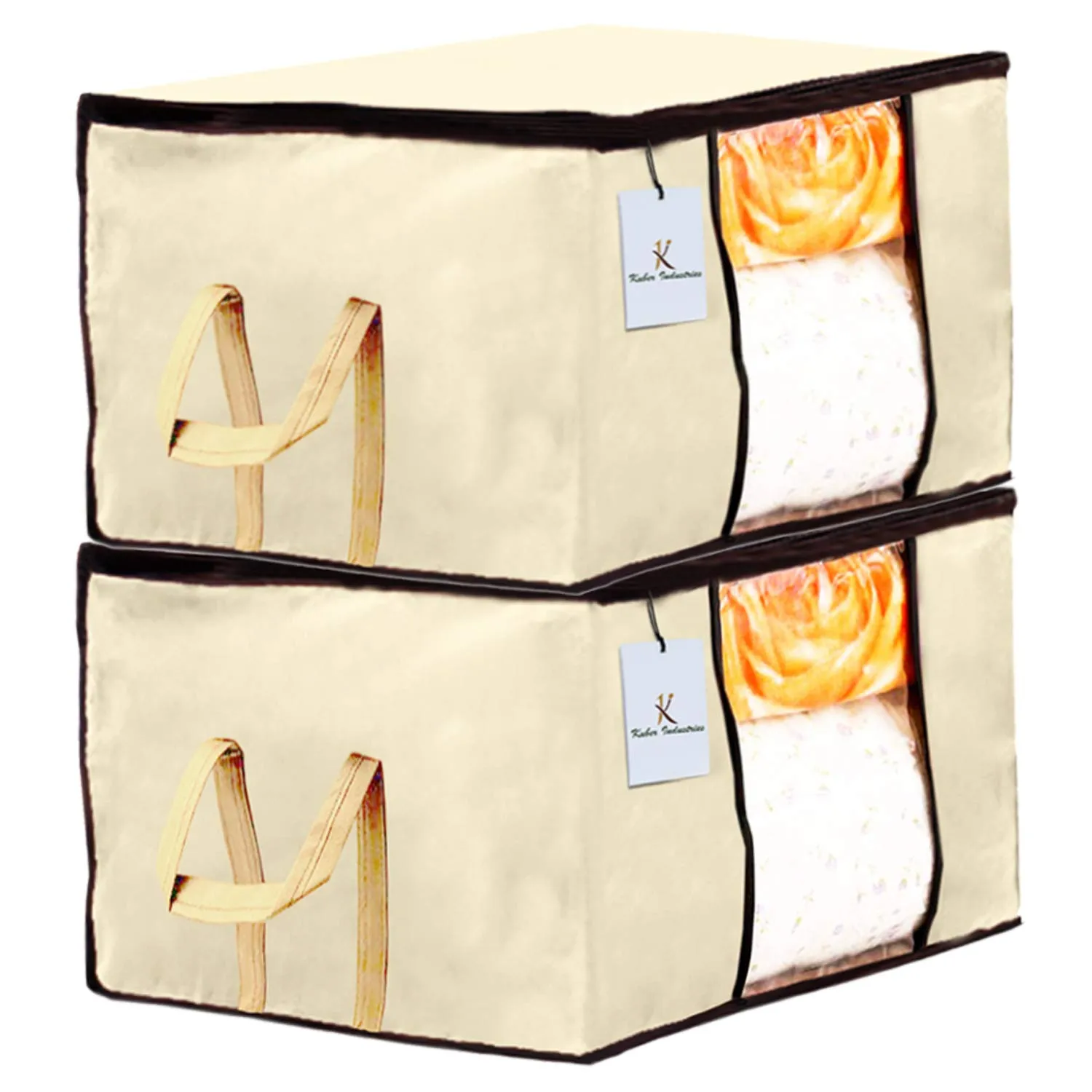 Kuber Industries Rectangular Underbed Storage Bag, Storage Organiser, Blanket Cover Set of 2 - (Ivory, Extra Large Size) CTKTC23877