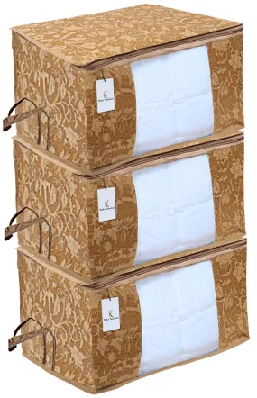 Kuber Industries Underbed Storage Bag, Storage Organiser, Blanket Cover Set of 3 - Beige, Extra Large Size, CTKUBM03