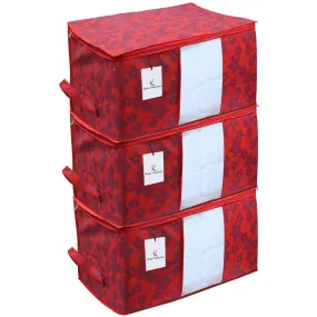 Kuber Industries Underbed Storage Bag, Storage Organiser, Blanket Cover Set of 3 - Maroon, Extra Large Size, CTKUBM19