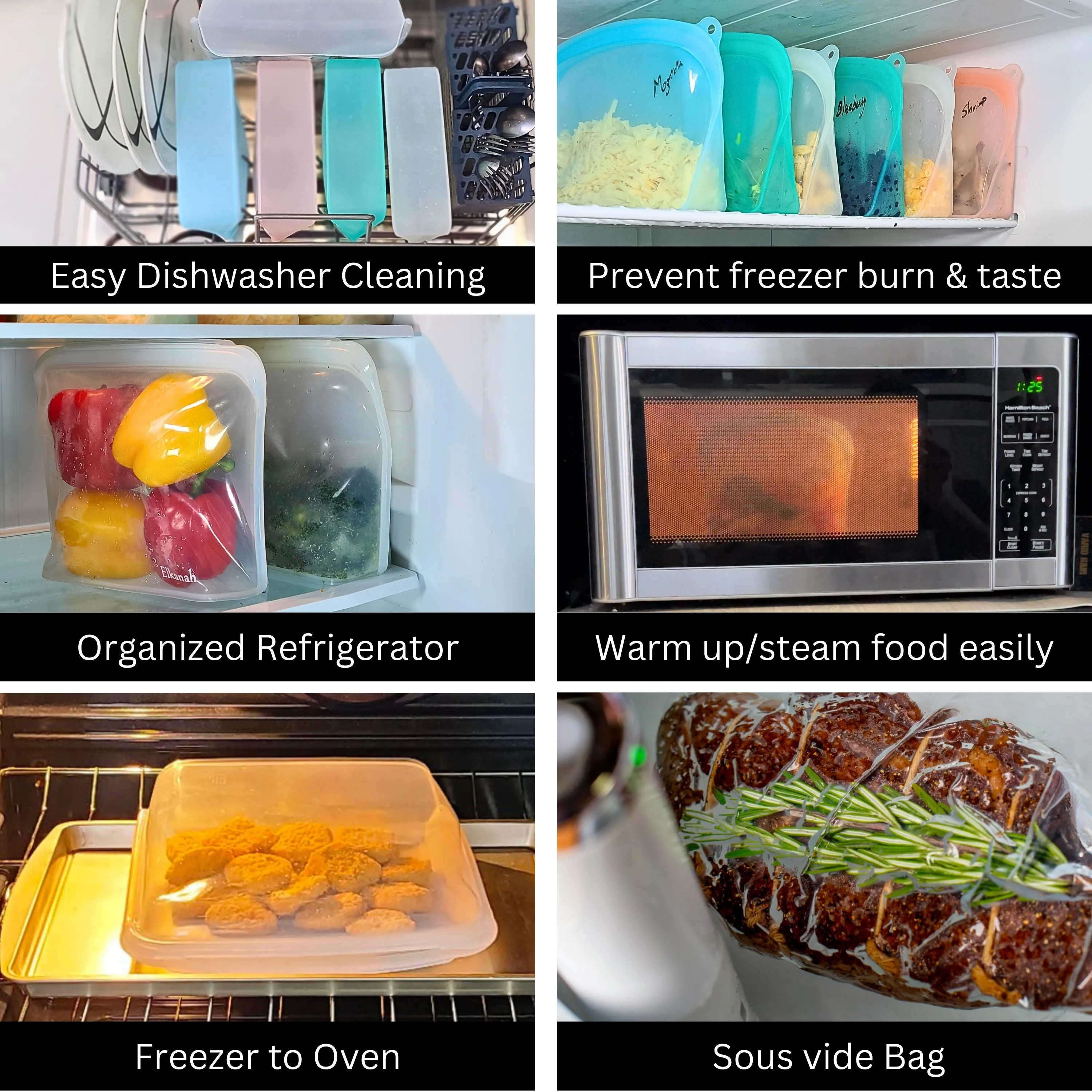 Large Reusable Silicone Bags for Fridge & Freezer - BPA-Free, Space-Saving, Easy Clean - Ditch Plastic Bags, Organize Kitchen