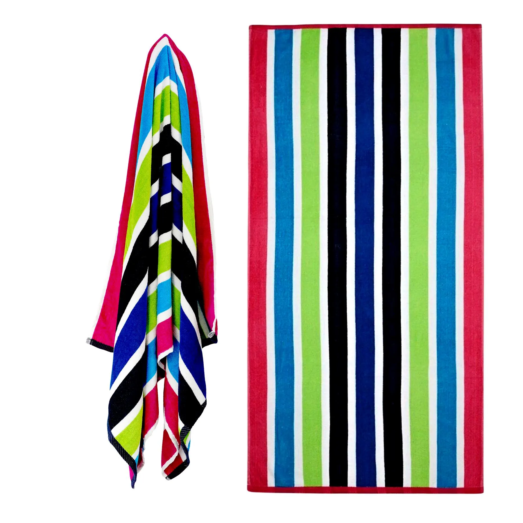 Large Velour Striped Beach Towel (Sanguine)