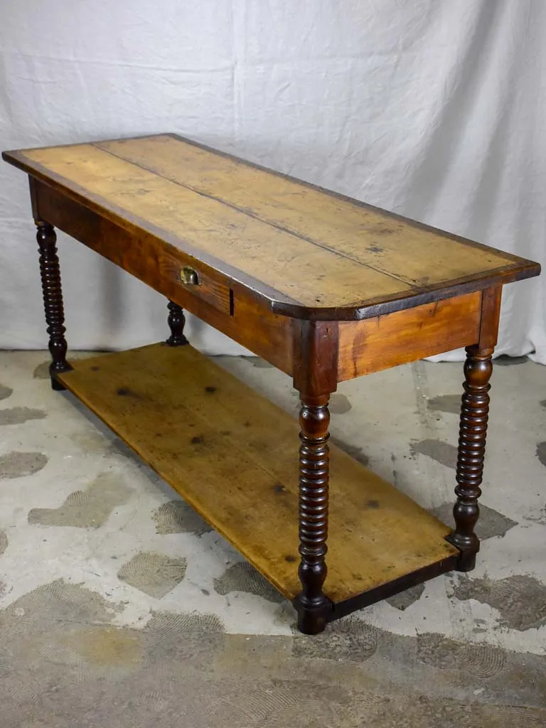 Late 19th Century French drapery table with turned legs - oak, pine and walnut