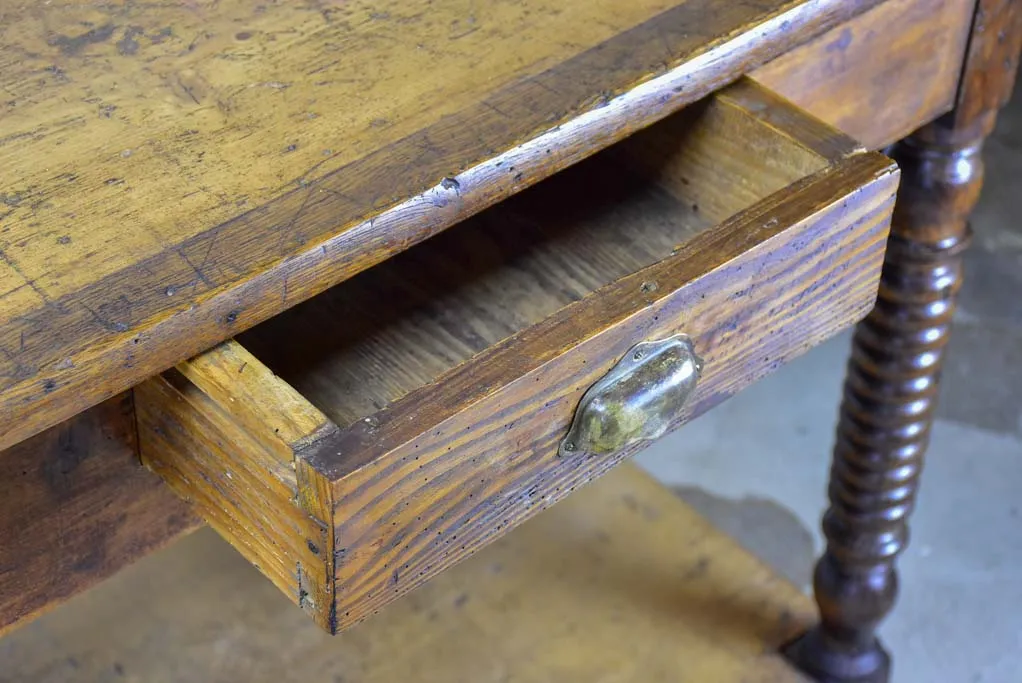 Late 19th Century French drapery table with turned legs - oak, pine and walnut