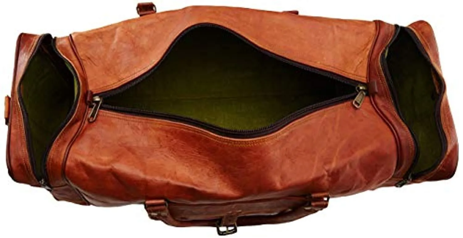 Leather 24 Inch Square Duffel Travel Gym Sports Overnight Weekend Leather Bag