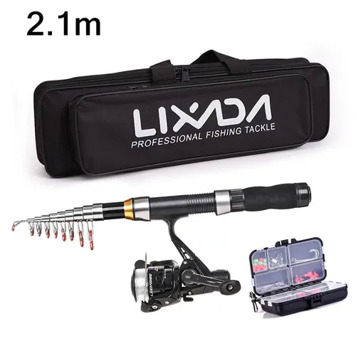 Lixada 2.1m 2.3 m Telescopic Fishing Rod Reel Combo Full Kit Carbon