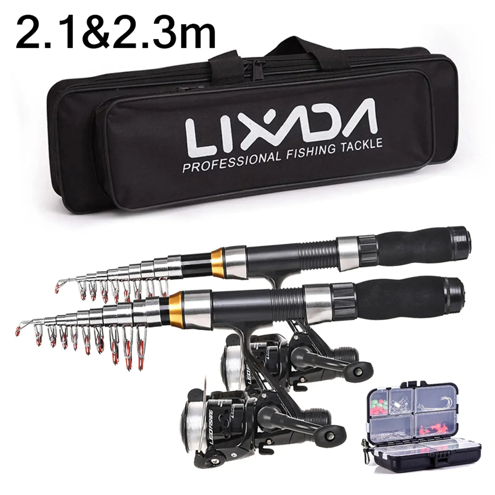 Lixada 2.1m 2.3 m Telescopic Fishing Rod Reel Combo Full Kit Carbon