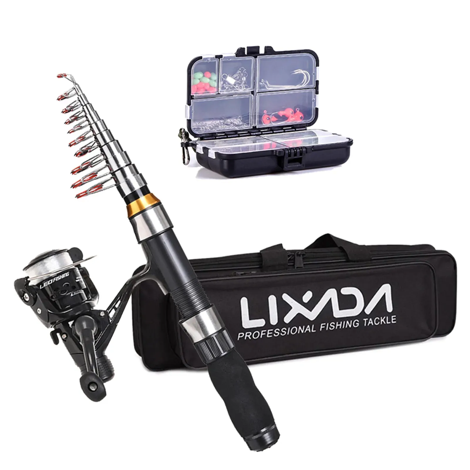 Lixada 2.1m 2.3 m Telescopic Fishing Rod Reel Combo Full Kit Carbon