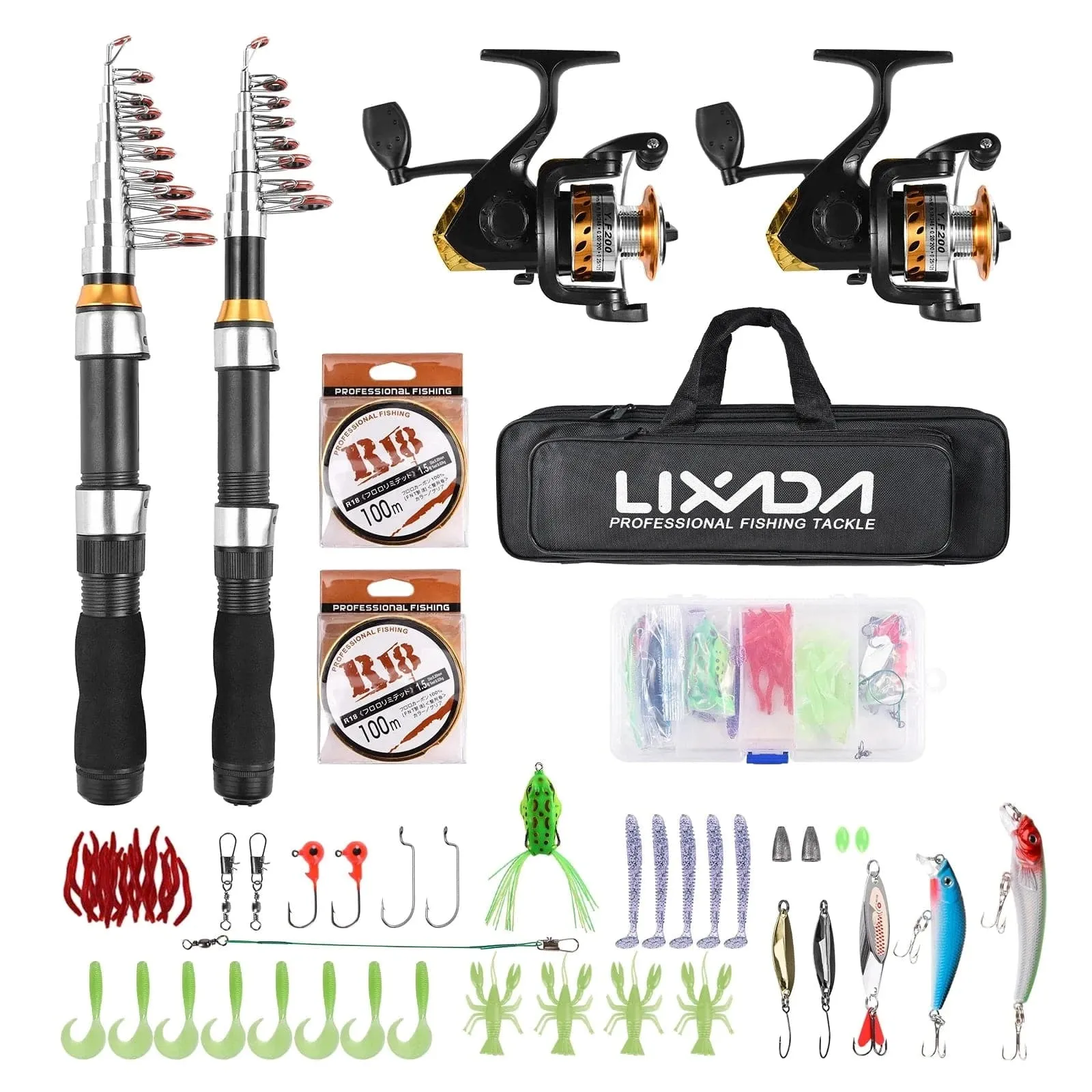 Lixada Fishing Rod Reel Combo Water Drop Set(Complete Kit,1.9m, 2.3 m) Professional Fishing Tackle with Hooks Soft Lures