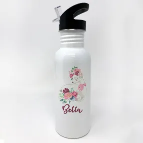 Llama Watter Bottle, Personalized Sports Bottle with Straw, Water Bottle for Kids, "Bella"