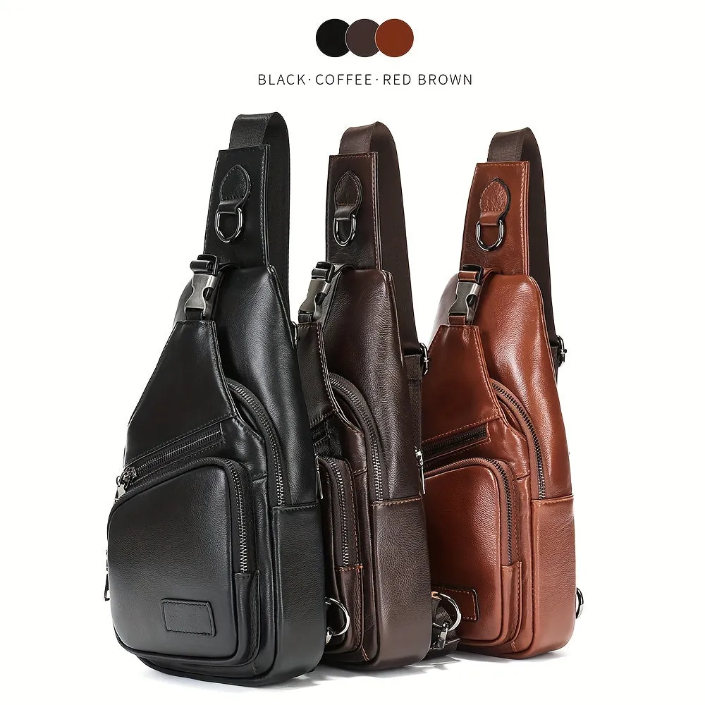 Men's Vintage Genuine Leather Shoulder Bag, First Layer Cowhide Crossbody Bag Chest Bag