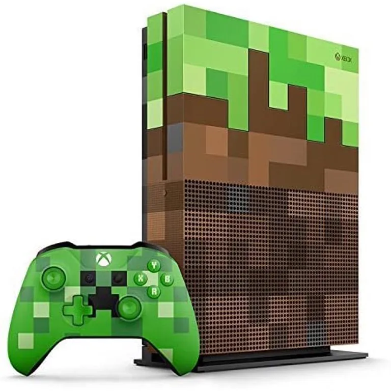 Microsoft 23C-00001 Xbox One S Minecraft Limited Edition 1TB Gaming Console 2 Controller Included BOLT AXTION Bundle Like New