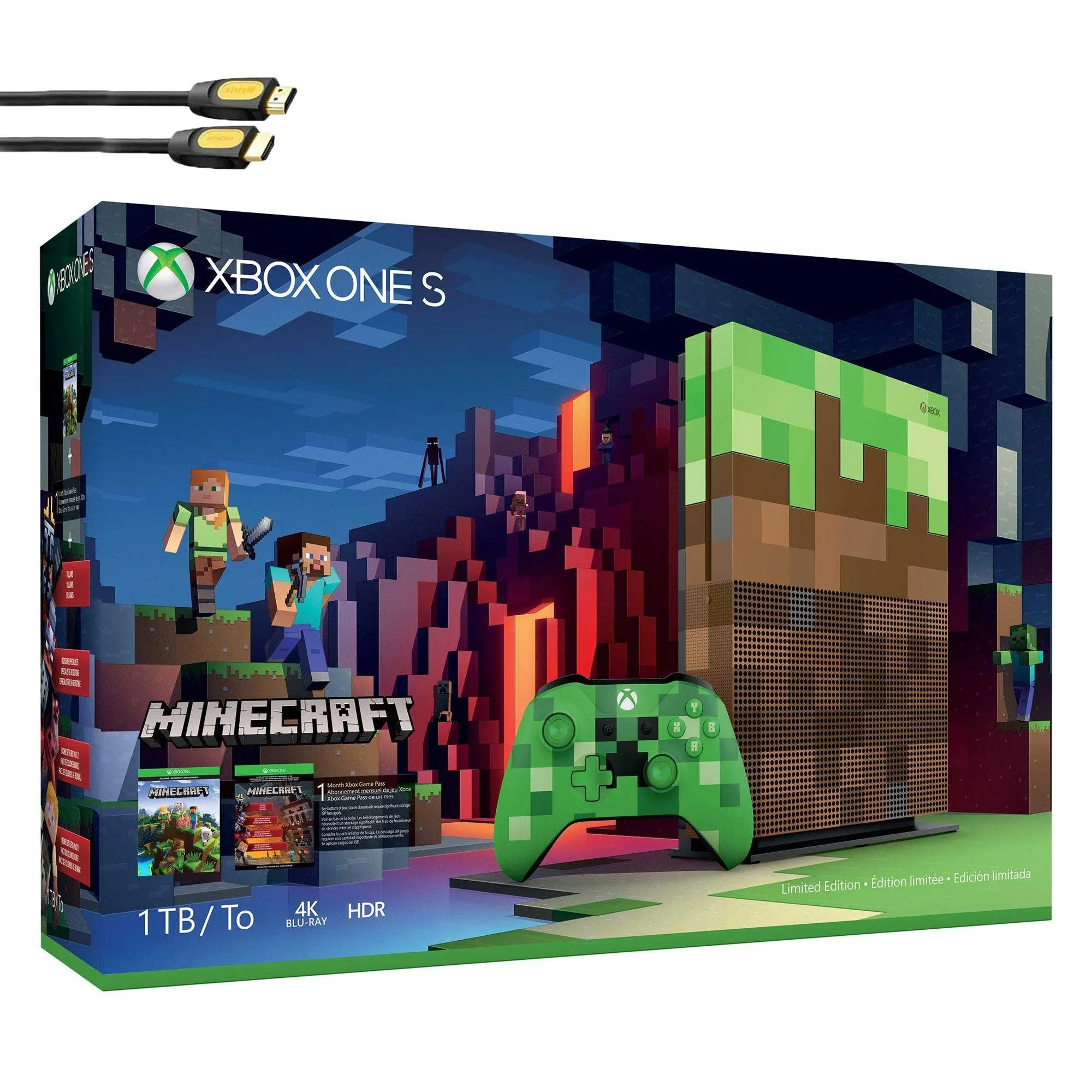 Microsoft 23C-00001 Xbox One S Minecraft Limited Edition 1TB Gaming Console with BOLT AXTION Bundle Like New