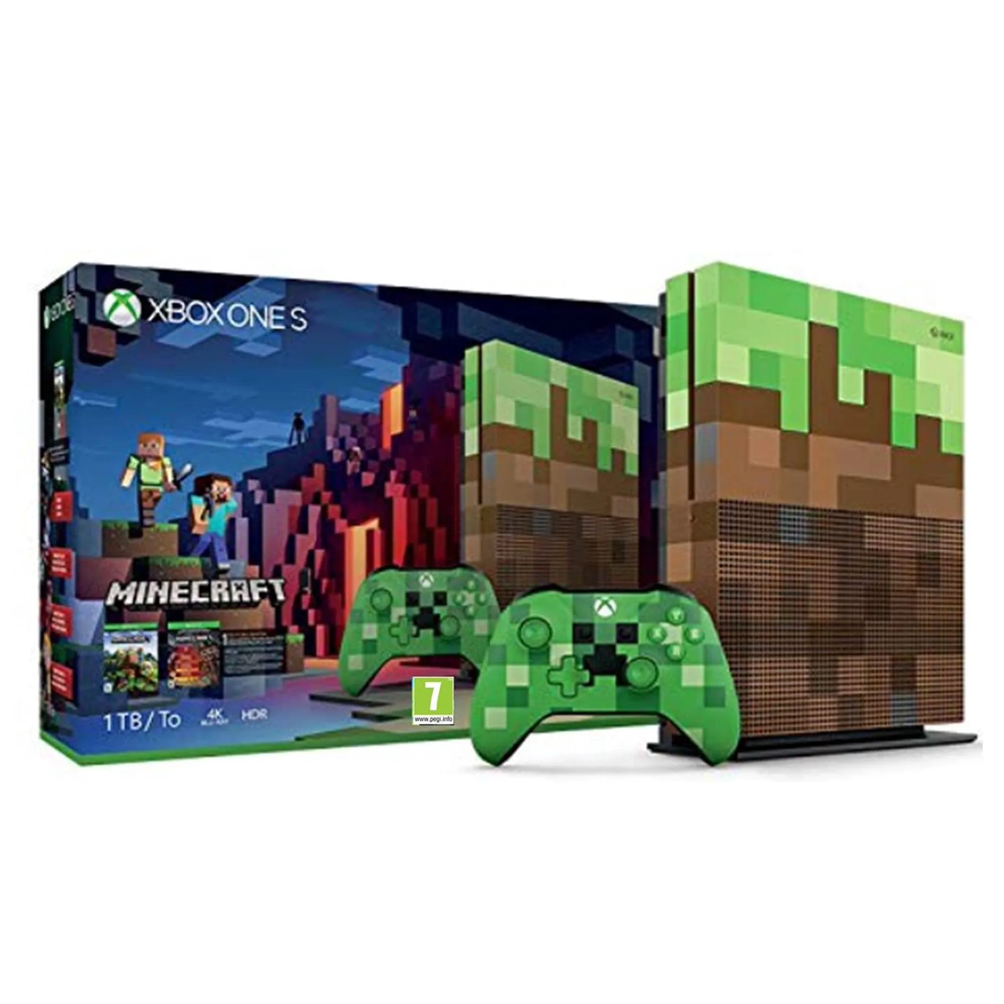 Microsoft 23C-00001 Xbox One S Minecraft Limited Edition 1TB Gaming Console with BOLT AXTION Bundle Like New