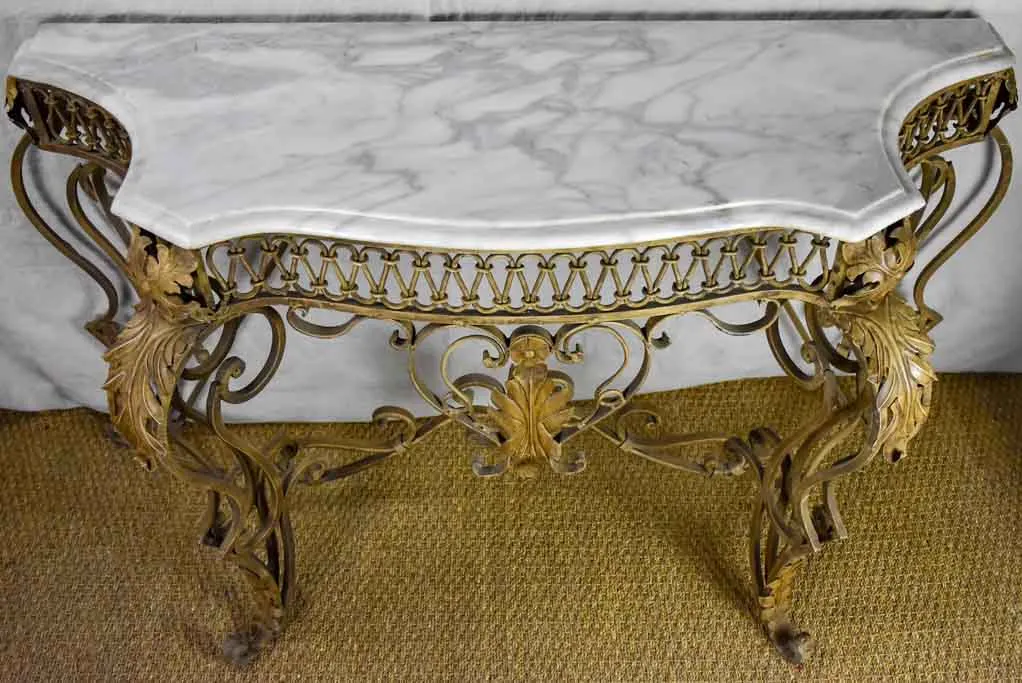 Mid Century French marble and iron console table