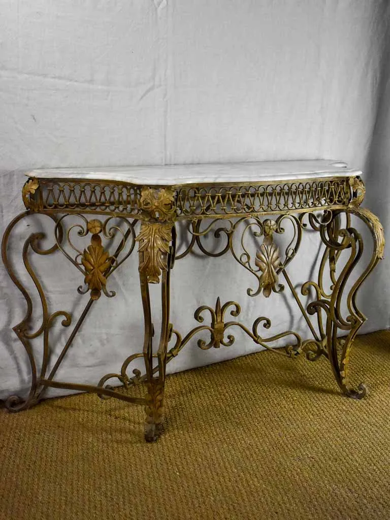 Mid Century French marble and iron console table