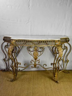 Mid Century French marble and iron console table