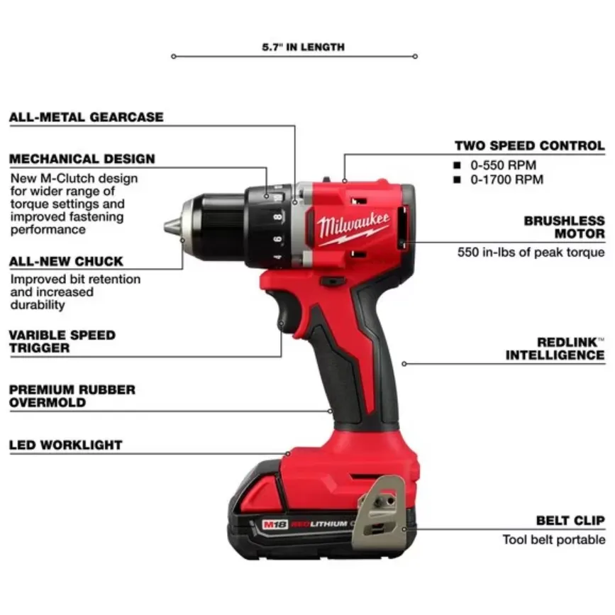 Milwaukee 3601-22CT M18™ ½” Compact Brushless Drill/Driver Kit