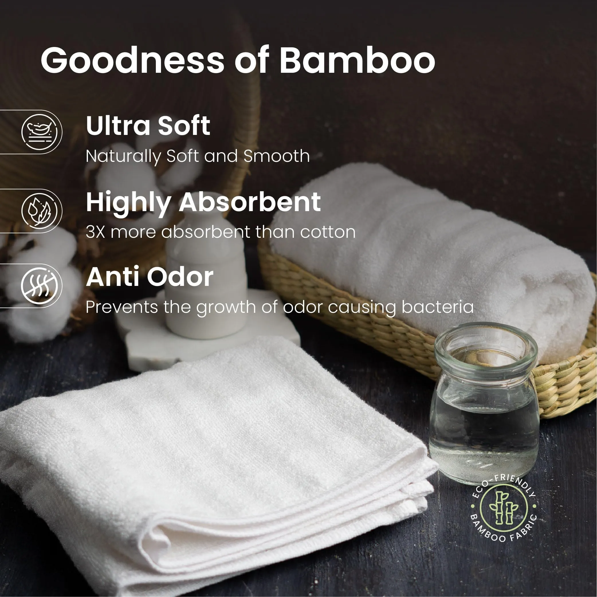 Mush Bamboo Hand Towels Set of 2 | 100% Bamboo Gym Towel for Men/Women Workout | Ultra Soft, Absorbent & Quick Dry Towel for Gym, Travel, Sports and Yoga | 40 x 60 cms | 600 GSM (White)