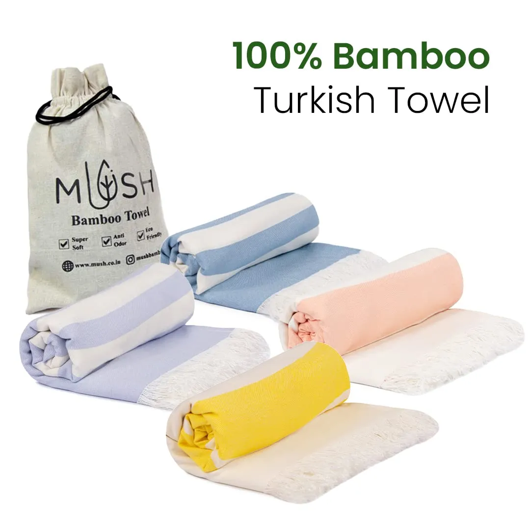 Mush Bamboo Turkish Towel | 100% Bamboo |Ultra Soft, Absorbent & Quick Dry Towel for Bath, Beach, Pool, Travel, Spa and Yoga | 29 x 59 Inches (Yellow - N. Peach - Lilac - Muted Blue)