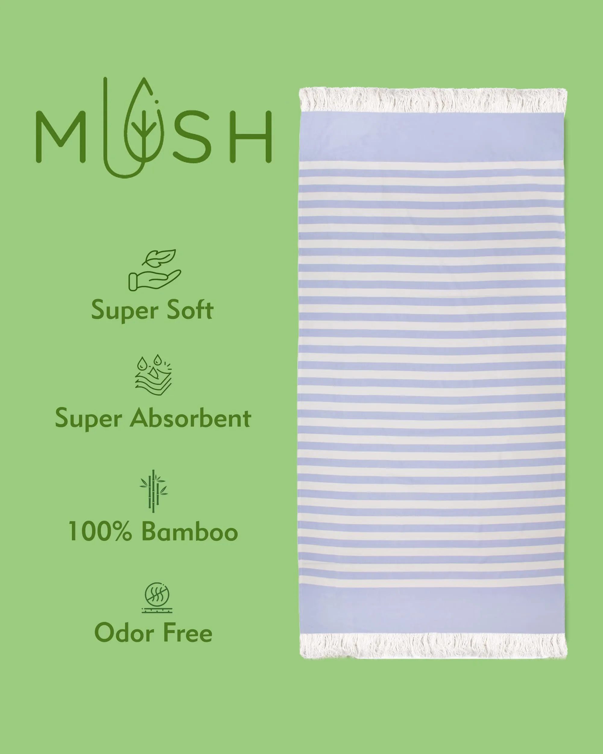 Mush Bamboo Turkish Towel | 100% Bamboo |Ultra Soft, Absorbent & Quick Dry Towel for Bath, Beach, Pool, Travel, Spa and Yoga | 29 x 59 Inches (Yellow - N. Peach - Lilac - Muted Blue)