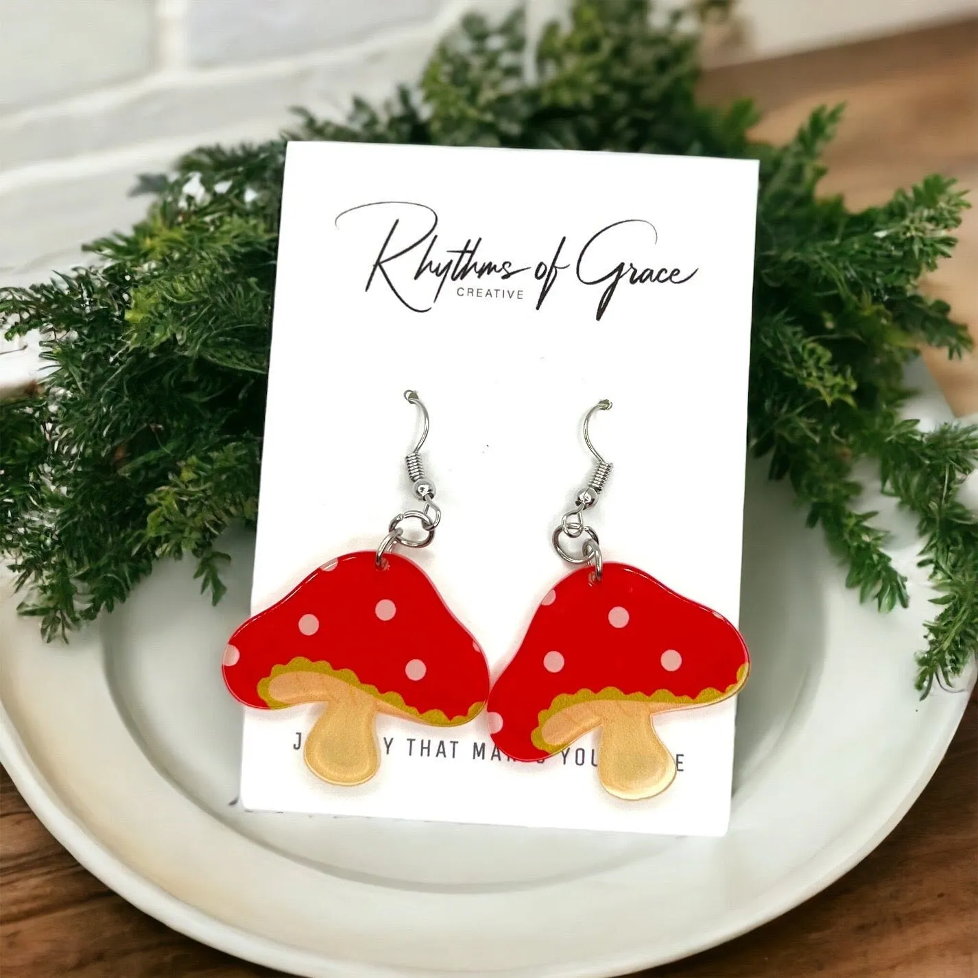 Mushroom Earrings - Red Mushroom, Morel Mushroom, Mushroom Jewelry, Mushroom Accessories, Handmade Earrings, Fungi Earrings, Botanical Bliss