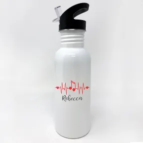 Music Lover Watter Bottle, Personalized Water Bottle with Straw, Water Bottle for Kids, "Rebecca"