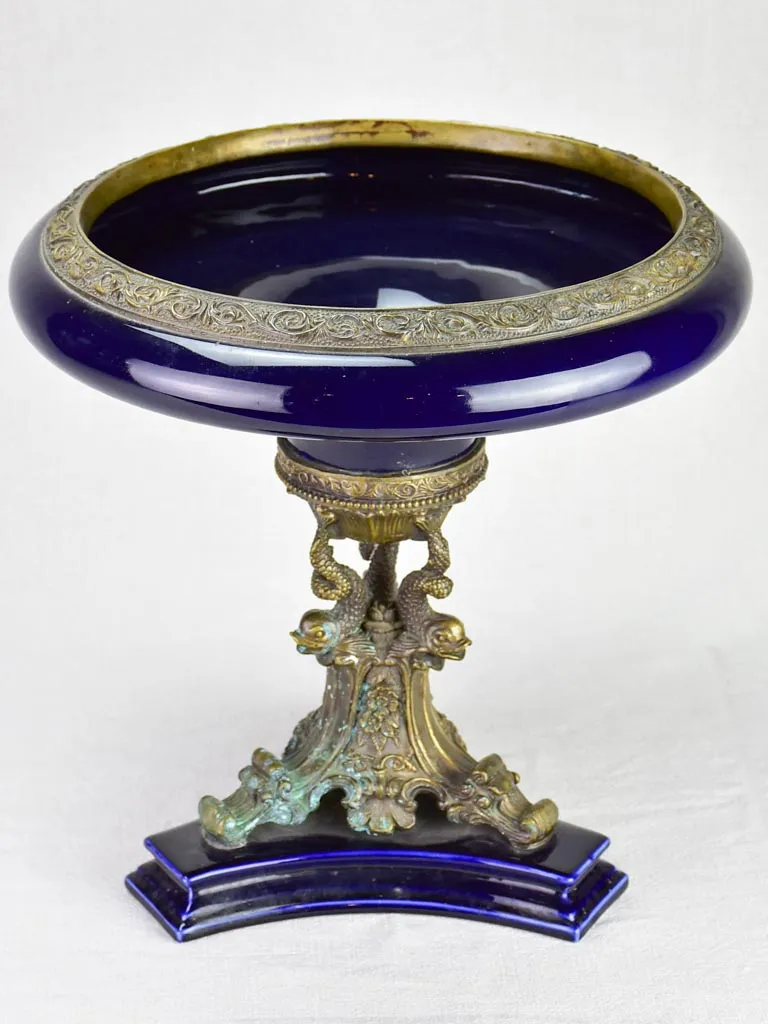 Napoleon III bronze and blue faience table centerpiece