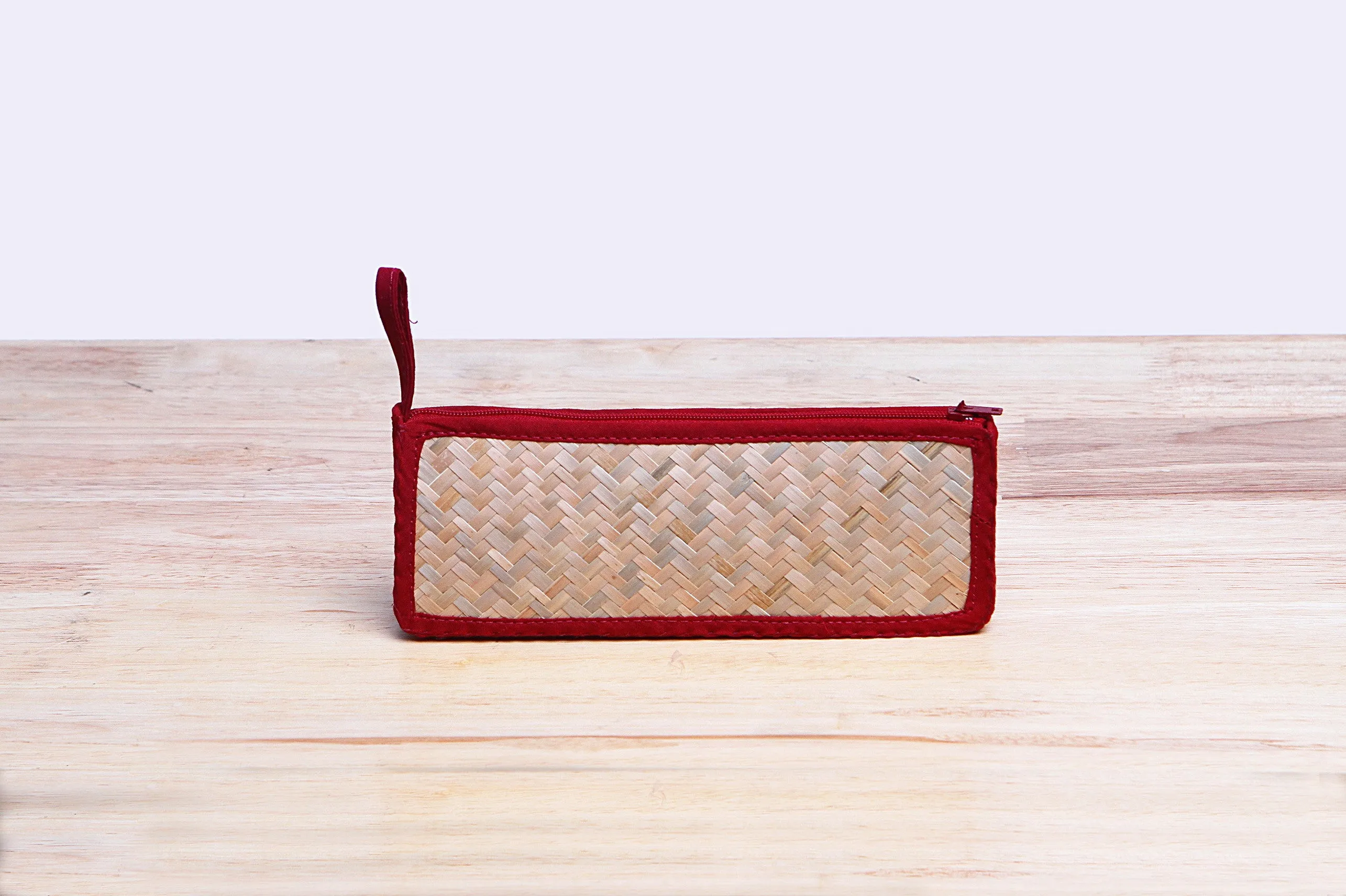 Nattira - Reed Woven Pencil Bag (Red)