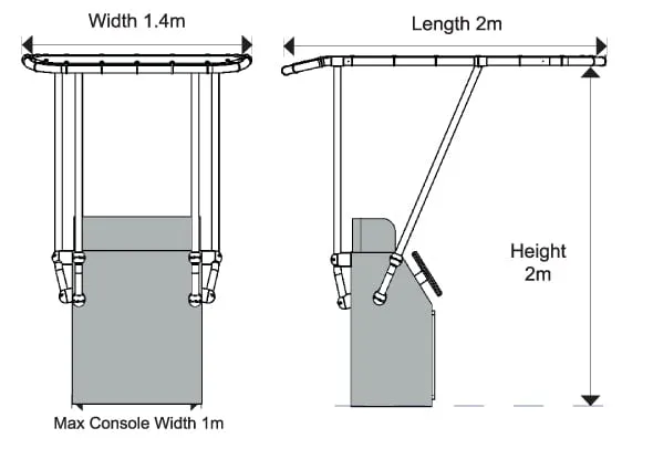 OCEANSOUTH HEAVY DUTY T-TOP CONSOLE MOUNT 1.4 x 2.0m