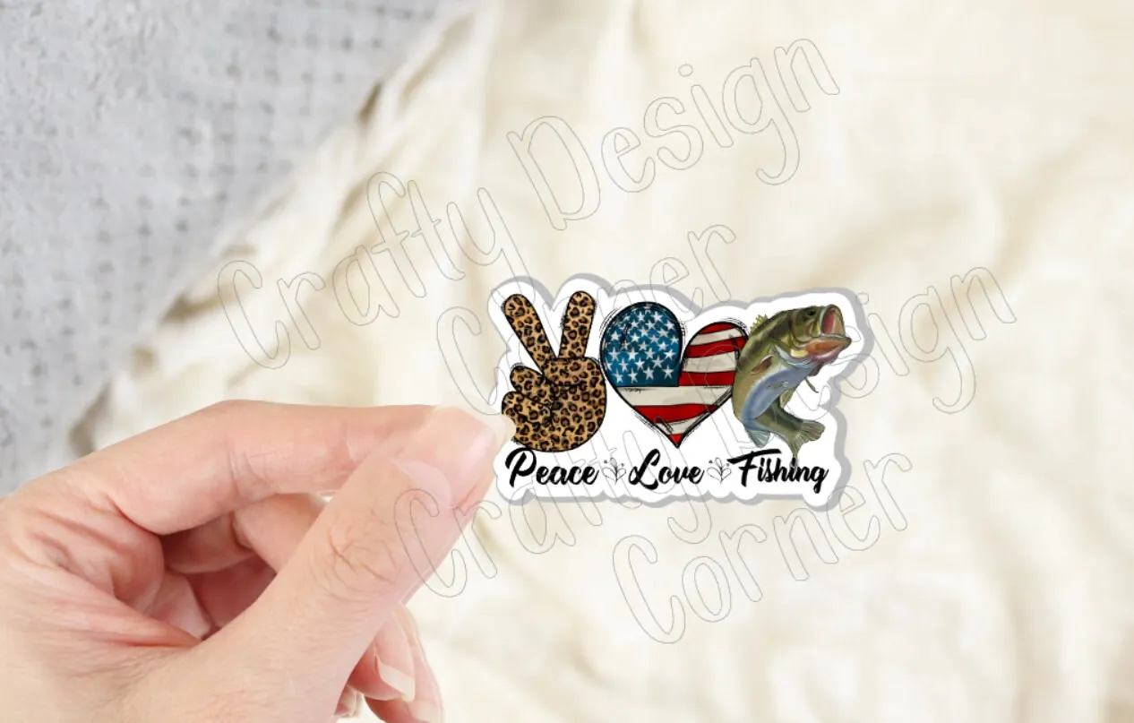 Peace Love Fishing Sticker, Cute Fishing Sticker, Bass Fishing sticker